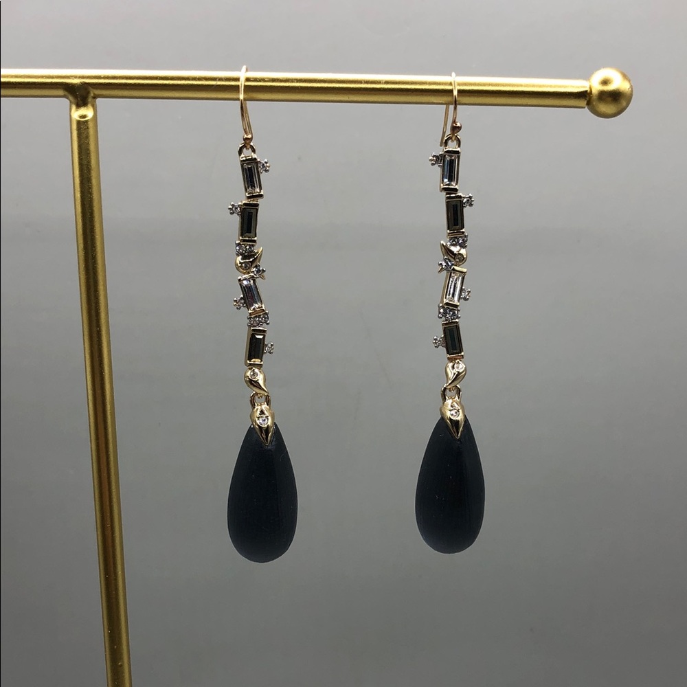 Alexis Bittar Long Dangle Drop Lucite Baguette Crystals Formal Evening Earrings